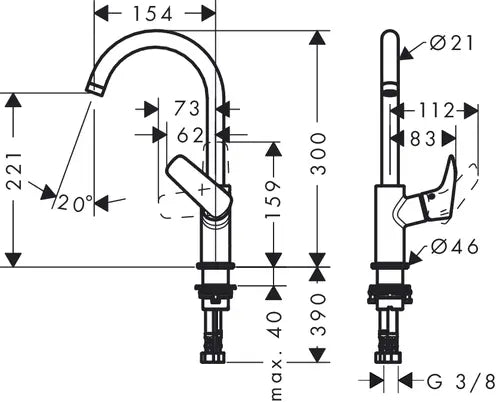 Hansgrohe Logis - Wastafelkraan 210, Met Draaibare Uitloop, Chroom
