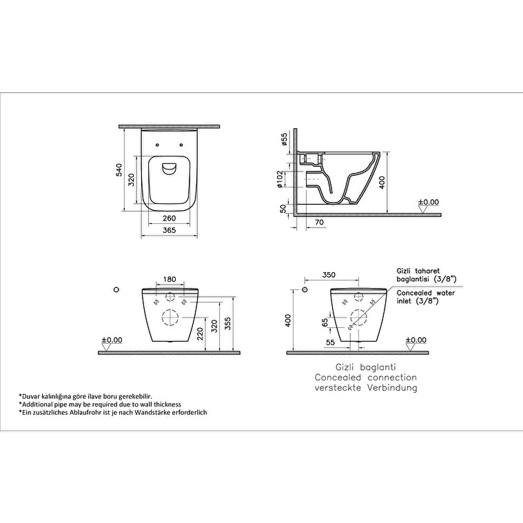 VitrA Integra Square Rim-Ex Wandcloset Inc. Wc Bril, Met Bidet Functie, Wit