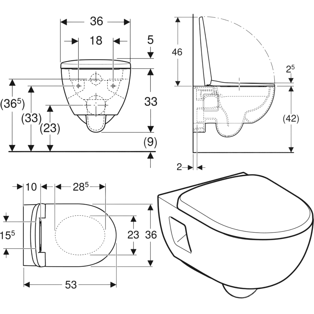 Geberit Selnova Premium Rimfree Wandclosetset - Rimfree - Met Bidet - Wit