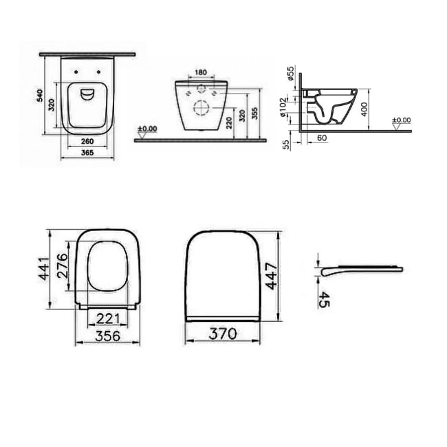 VitrA Integra Square Rim-Ex Wandcloset Inc. Wc Bril, Zonder Bidet, Wit
